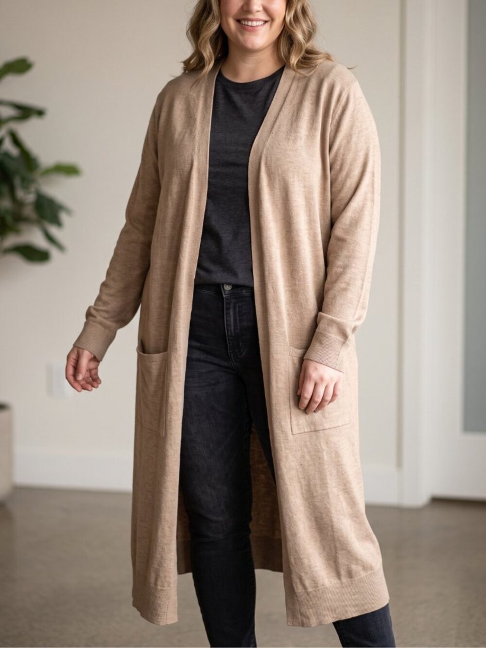 NWT | Long Duster Cardigan Camel/Tan Knit Oversized Pockets | 4XL
